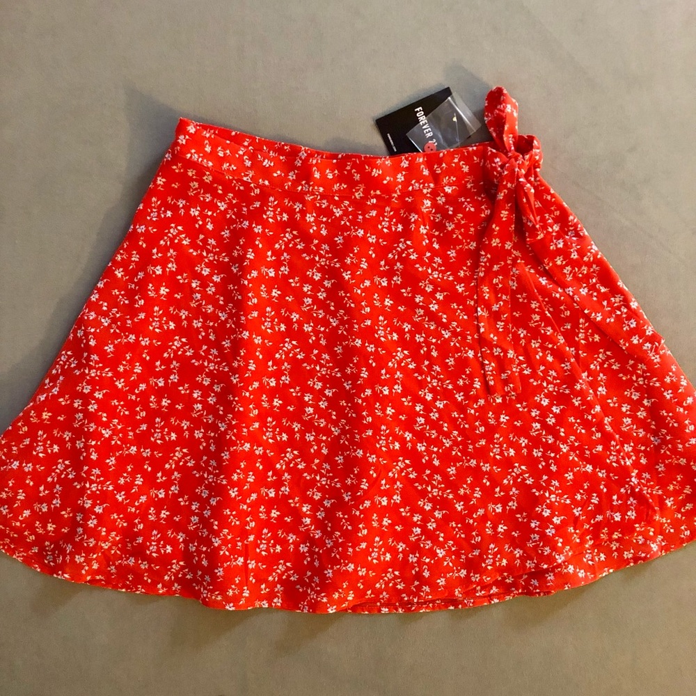 Red Forever 21 mini wrap skirt NWT